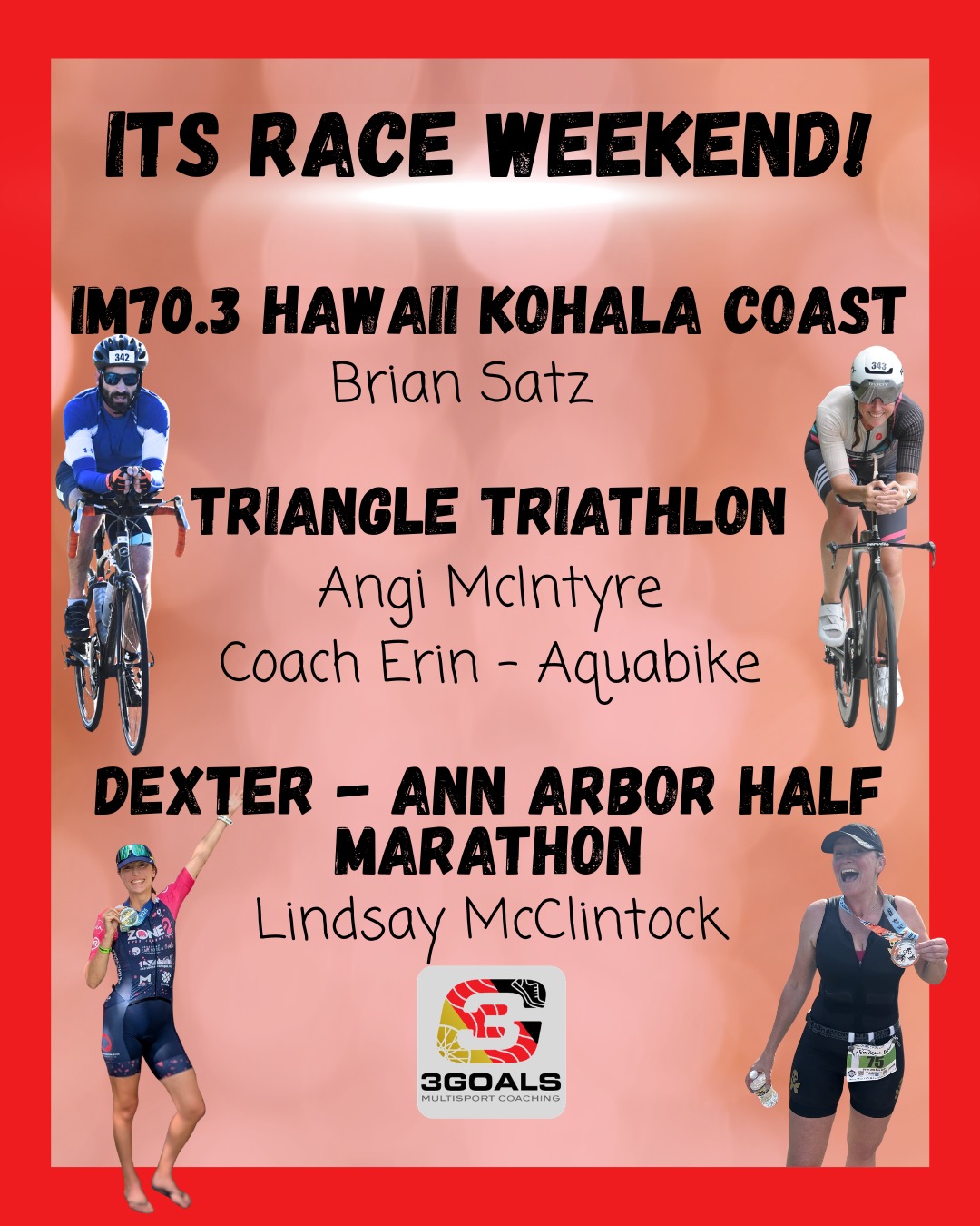 🔥 FRIDAY SHOUT OUT 🔥

We've got athletes racing from North Carolina to Hawaii this weekend, and I couldn't be more excited to see what they accomplish! 💪🌎

🌺 IRONMAN 70.3 Hawaii – Kohala Coast
✨ Brian Satz flew halfway around the world to take on one of the most iconic races in the sport. The heat will be intense, the bike course is notoriously challenging, and the conditions demand respect—but Brian has put in the work, built a solid plan, and is ready to trust his training. Time to enjoy the adventure and see what the Big Island has in store! 🤙

🏊‍♀️🚴‍♀️🏃‍♀️ Triangle Triathlon
✨ Angela McIntyre is racing the Sprint Triathlon as she continues her smart and steady progression toward longer distances. Every race builds confidence, experience, and momentum!

✨ Coach Erin is racing the Sprint Aquabike. While bigger goals are on the calendar, this is a great opportunity to practice transitions, sharpen race-day skills, and spend a weekend immersed in the amazing triathlon community that makes this sport so special. ❤️

🏃‍♀️ Dexter-Ann Arbor Half Marathon
✨ LIMITLESS athlete Lindsay McClintock is taking on the half marathon distance on Sunday. Strong, steady, and ready to put together a great race as she continues building fitness and confidence.

Let's send this crew all the good vibes for a strong, smart, and fun race weekend! 💥

👇 Drop a 🌺, 🏊‍♀️, or 🏃‍♀️ in the comments to cheer them on—and if you're racing this weekend, share your 3 Goals so we can cheer for you too! 🎯